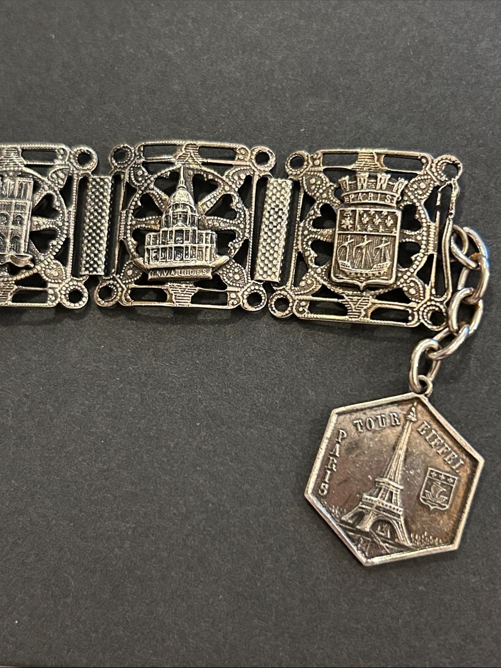 Vintage Silver-Tone Paris Charm Bracelet